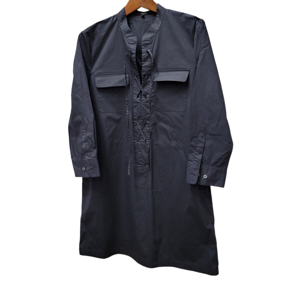 THEORY Shift Poplin Tunic Black Lace-Up Long-Sleeves Dress Size 6 Women's - Picture 5 of 7